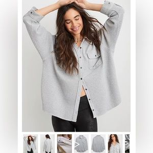 Aerie LumberJane Oversized Waffle Shirt Medium Grey